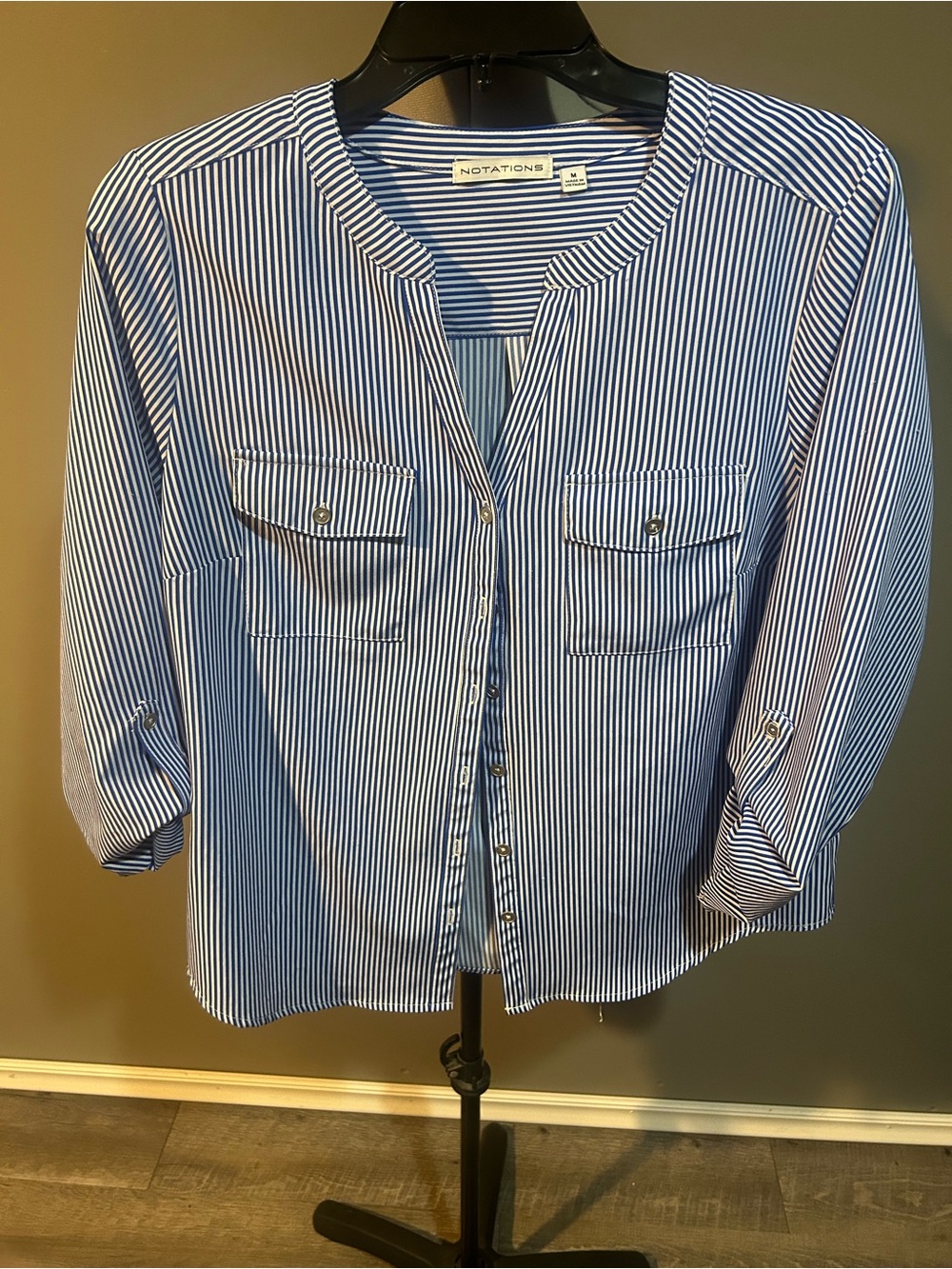 Notations Blue and White Striped Casual Button-Down Shirt